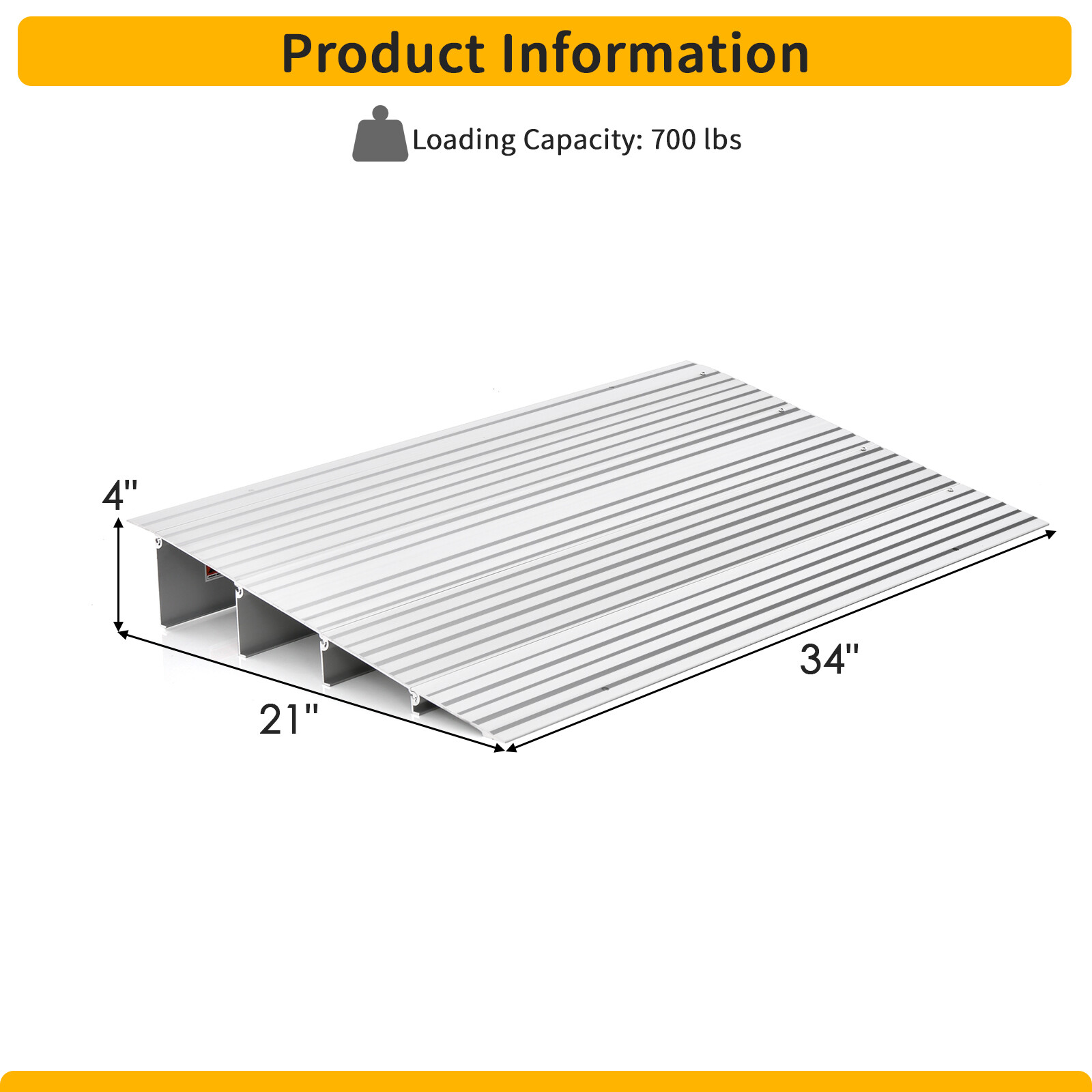 4" Rise Wheelchair Threshold Ramp w/ Adjustable Ramp 700LBS Weight Capacity