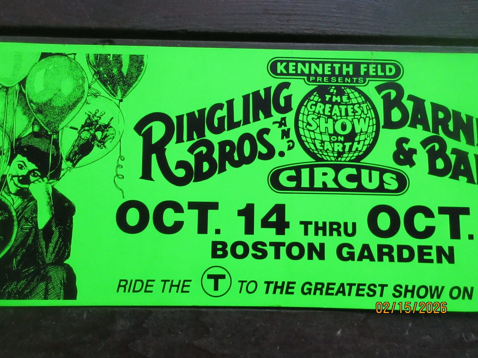 Kenneth Feld Presents Ringling Bros. Barnum Bailey Cardboard Sign Boston Garden