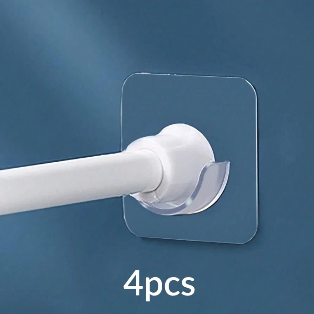 4pcs Adhesive Shower Curtain Rod Holder Wall Mount Transparent Tension Bracket