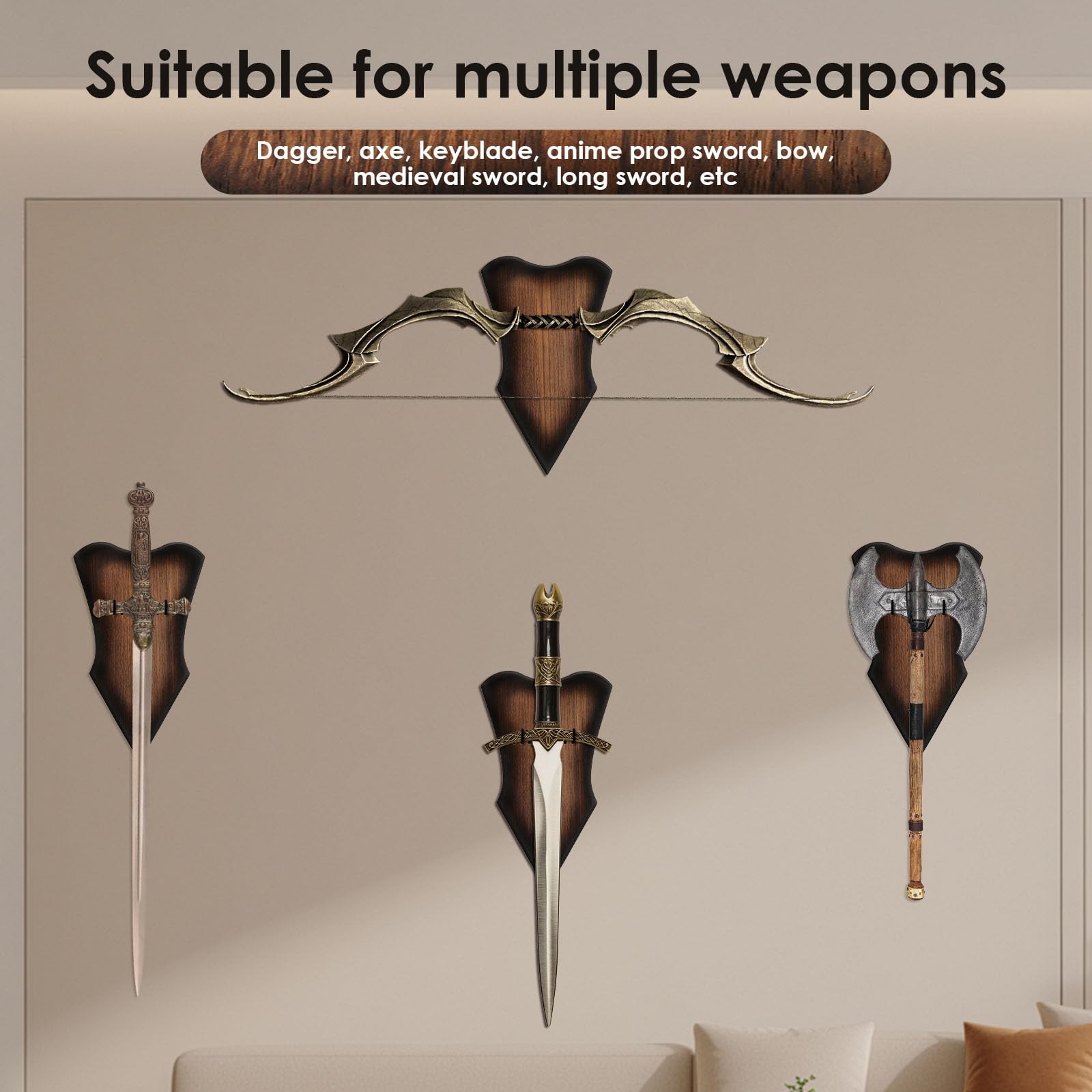 Sword Plaque Wall Mount, Adjustable Wooden Sword Holder Wall with Hardware,Wo...