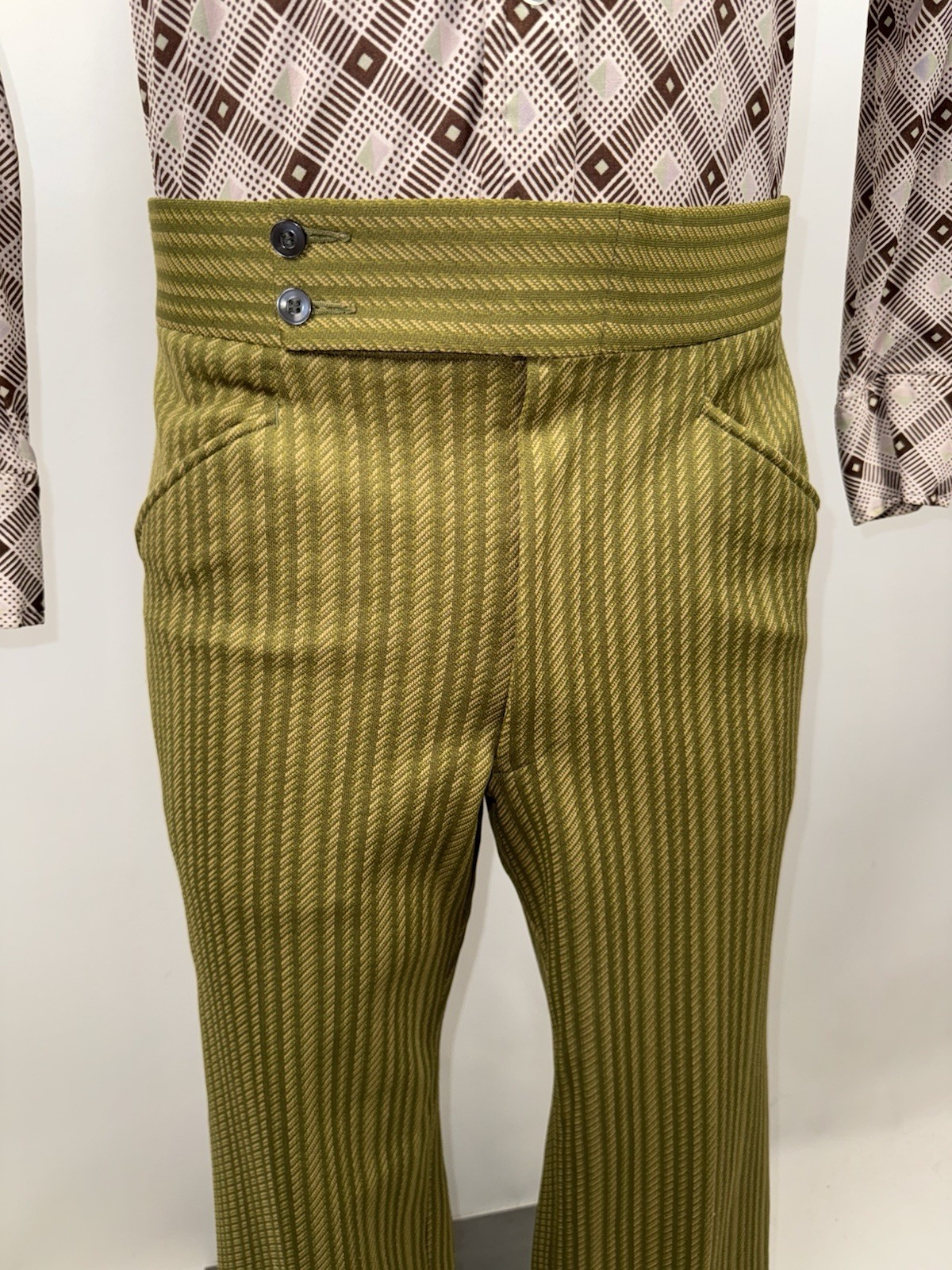 Vtg 60s Pants Mens 34 28 Marx Made Leisure Suit MCM Mod Beatnik Stripe Polyester