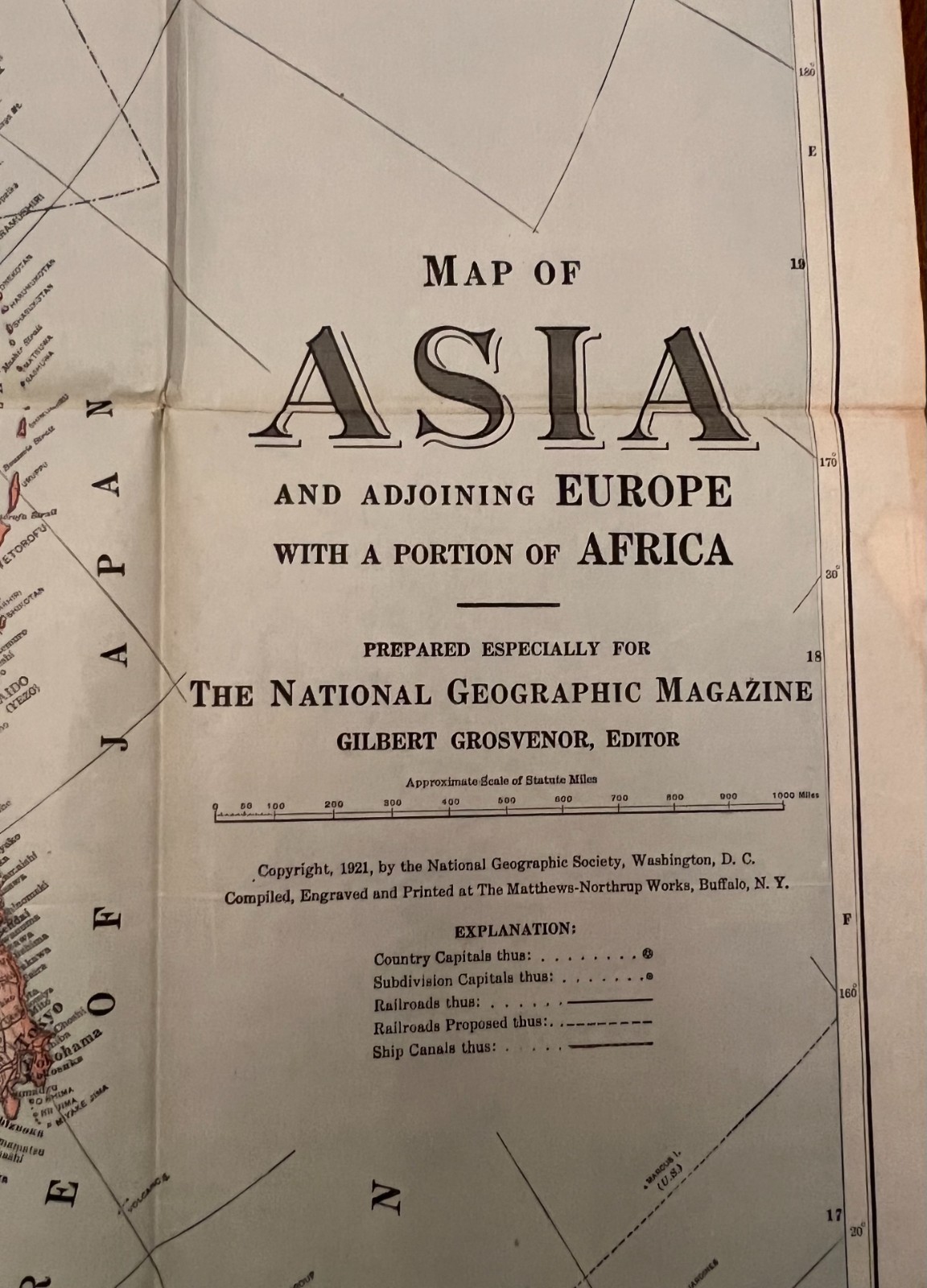 Original 1921 MAP of ASIA Post WW1 Vintage