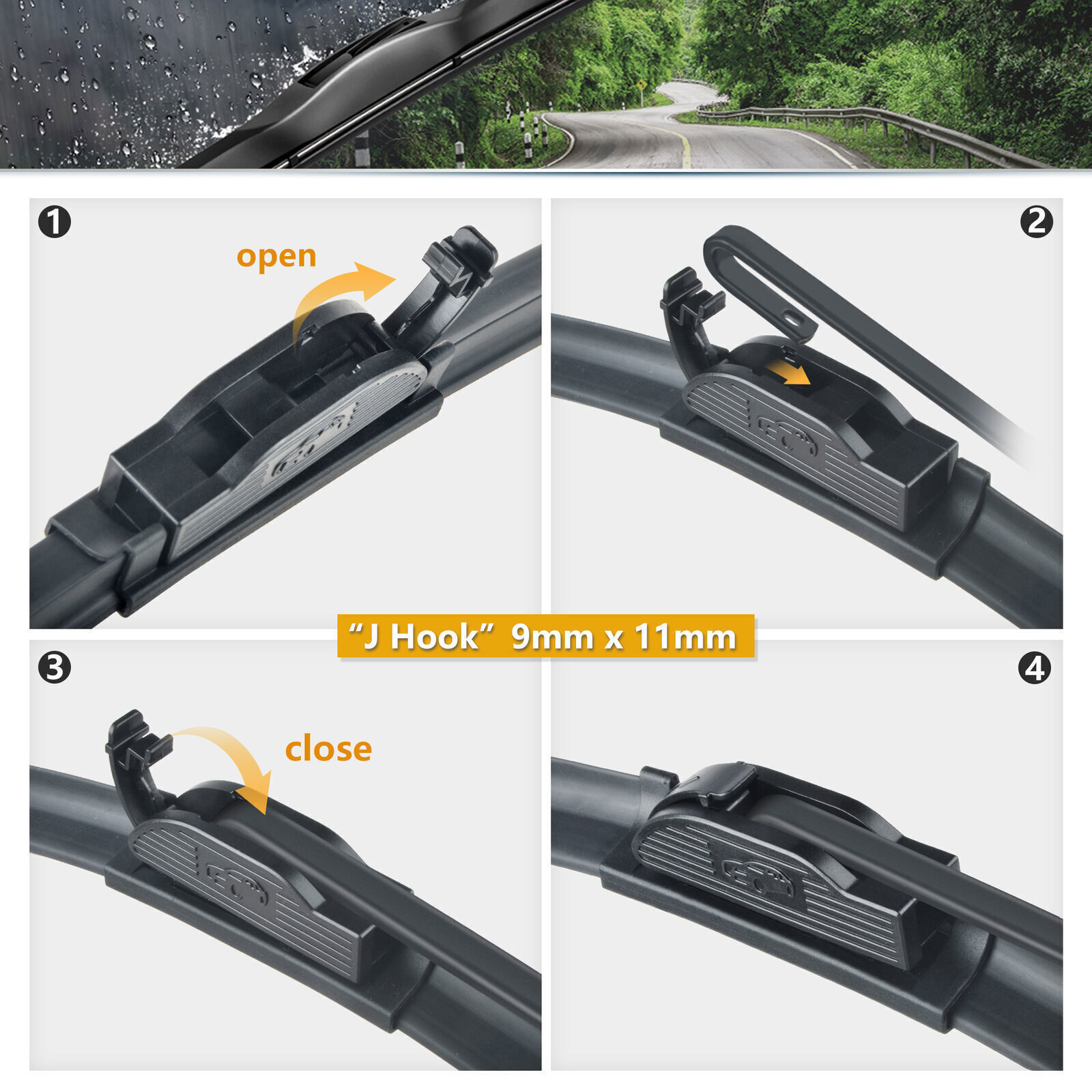 Pair Windshield Wiper Blades J-hook Quality 26" & 16" Inch Bracketless Frameless