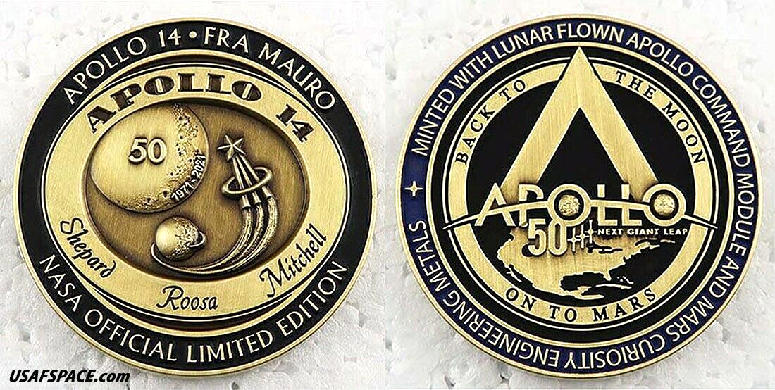 APOLLO-14 - 50th Anniversary - LUNAR FLOWN METAL - NASA MEDALLION - COA - MINT
