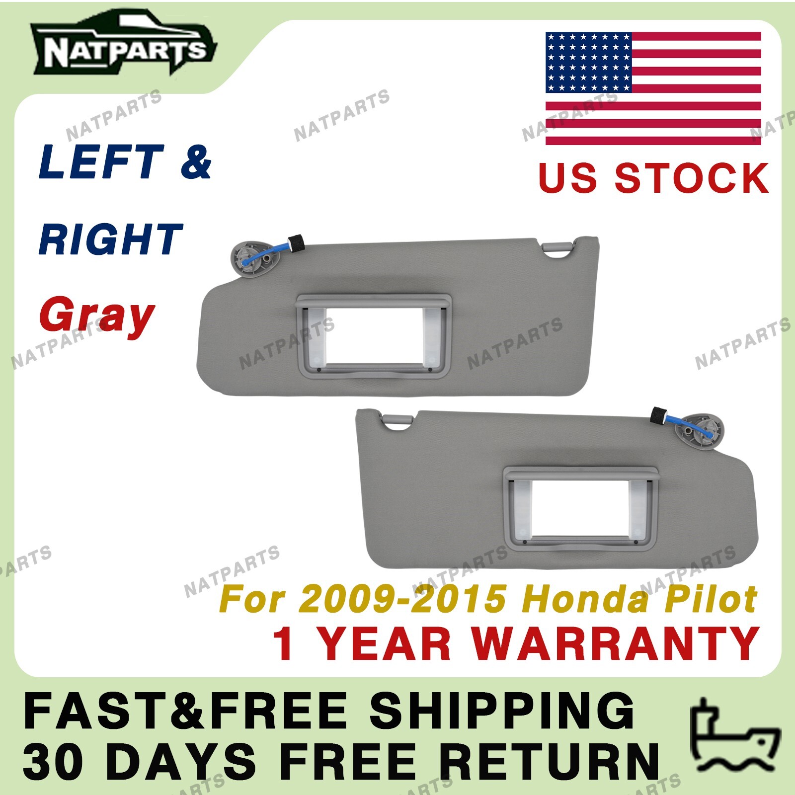 Pair Gray Side Sun Visor w/ Light for Honda Pilot 2009-2015 LH RH83280-SZA-A01ZA