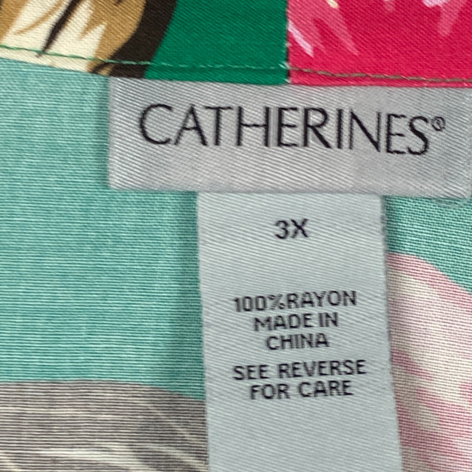 Catherines Long Kimono Cardigan Size 3X Open Front Green Floral 3/4 Sleeves