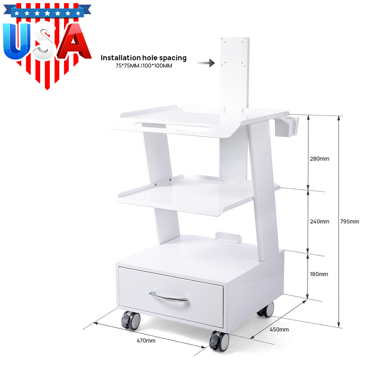 Dental Mobile RollingTrolley Cart /Medical Utility Cart fit Intra Scanner