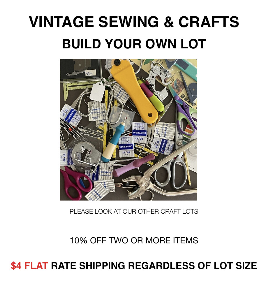 BUILD A LOT VTG SEWING CRAFT NOTIONS SEWING NEEDLES, PRESSER FOOT, SCISSORS ETC,