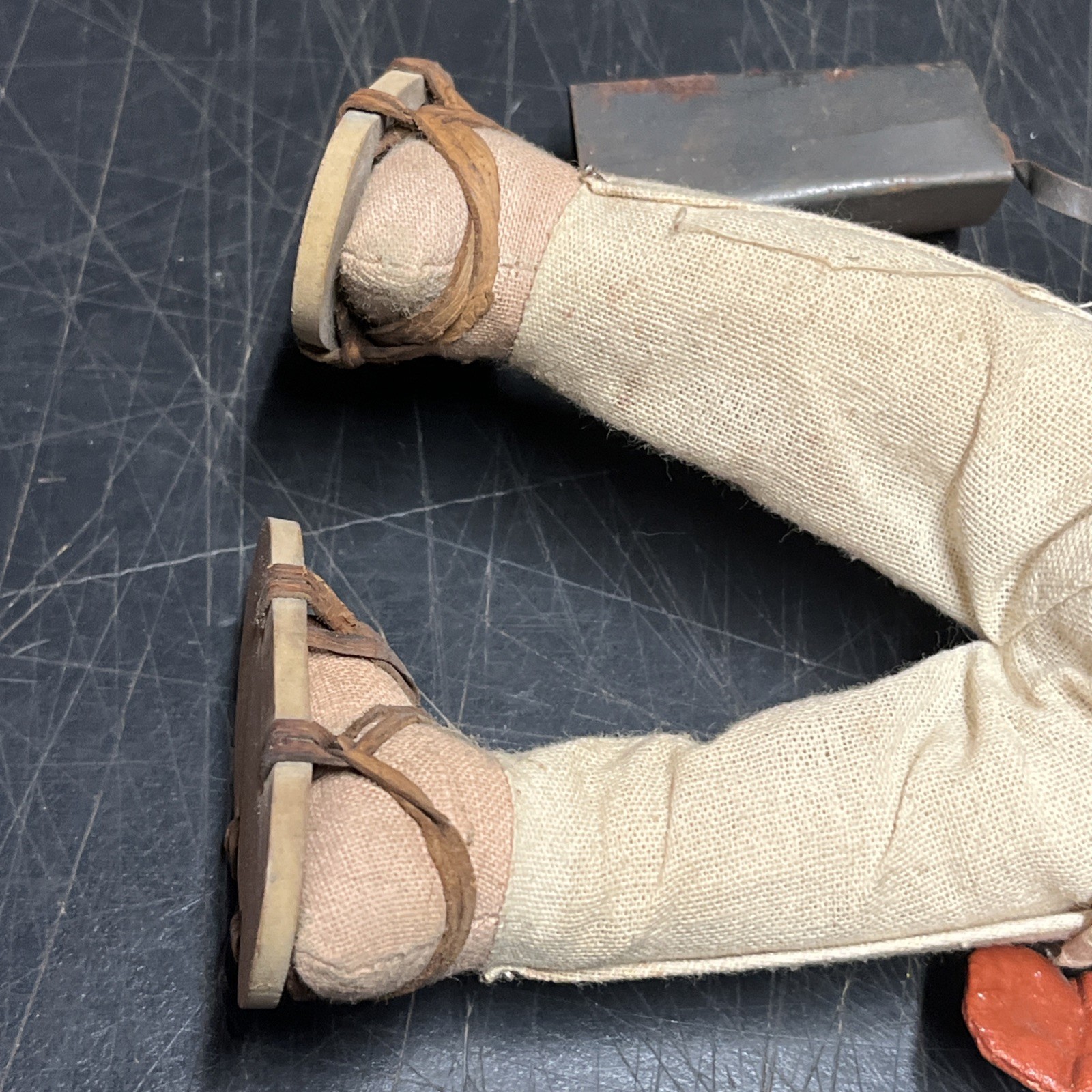 Vintage Mexican Hand Made Painted Oil Cloth Folk Art Dolls 9”Tall