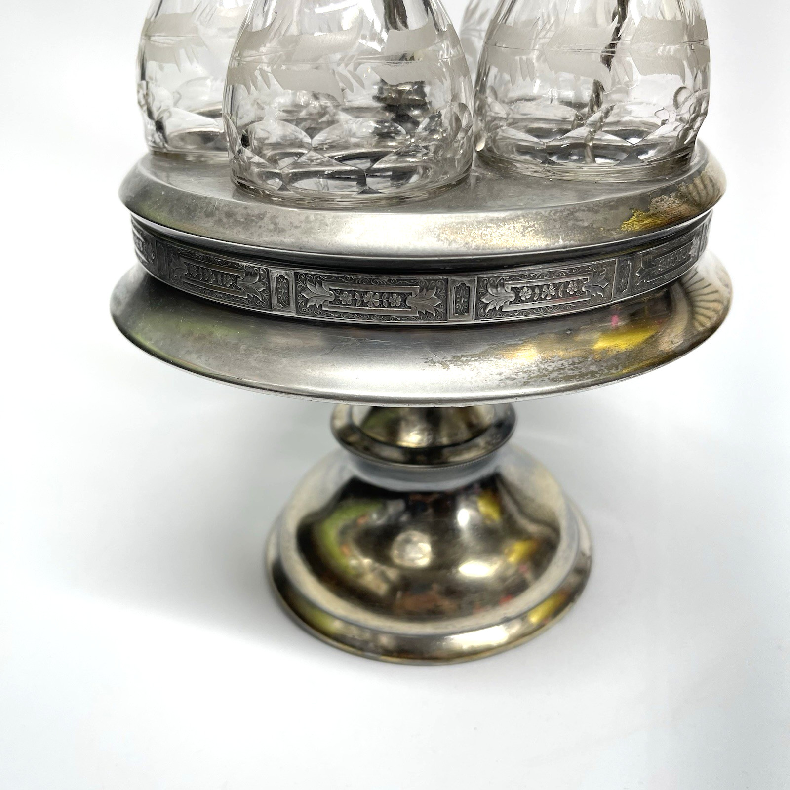 Antique 1800s Hall Elton Cruet Set Condiment Caddy Victorian Era Etched Glass