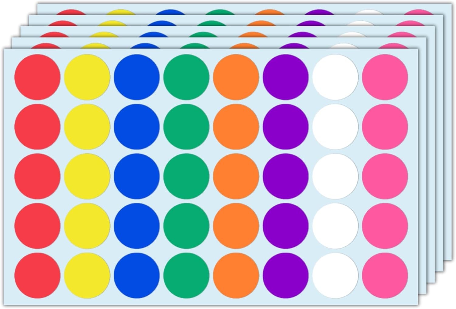 1000 Pack, 1 inch - Colored Round Circle Dot Stickers, 1000 Pieces, 8 Colors