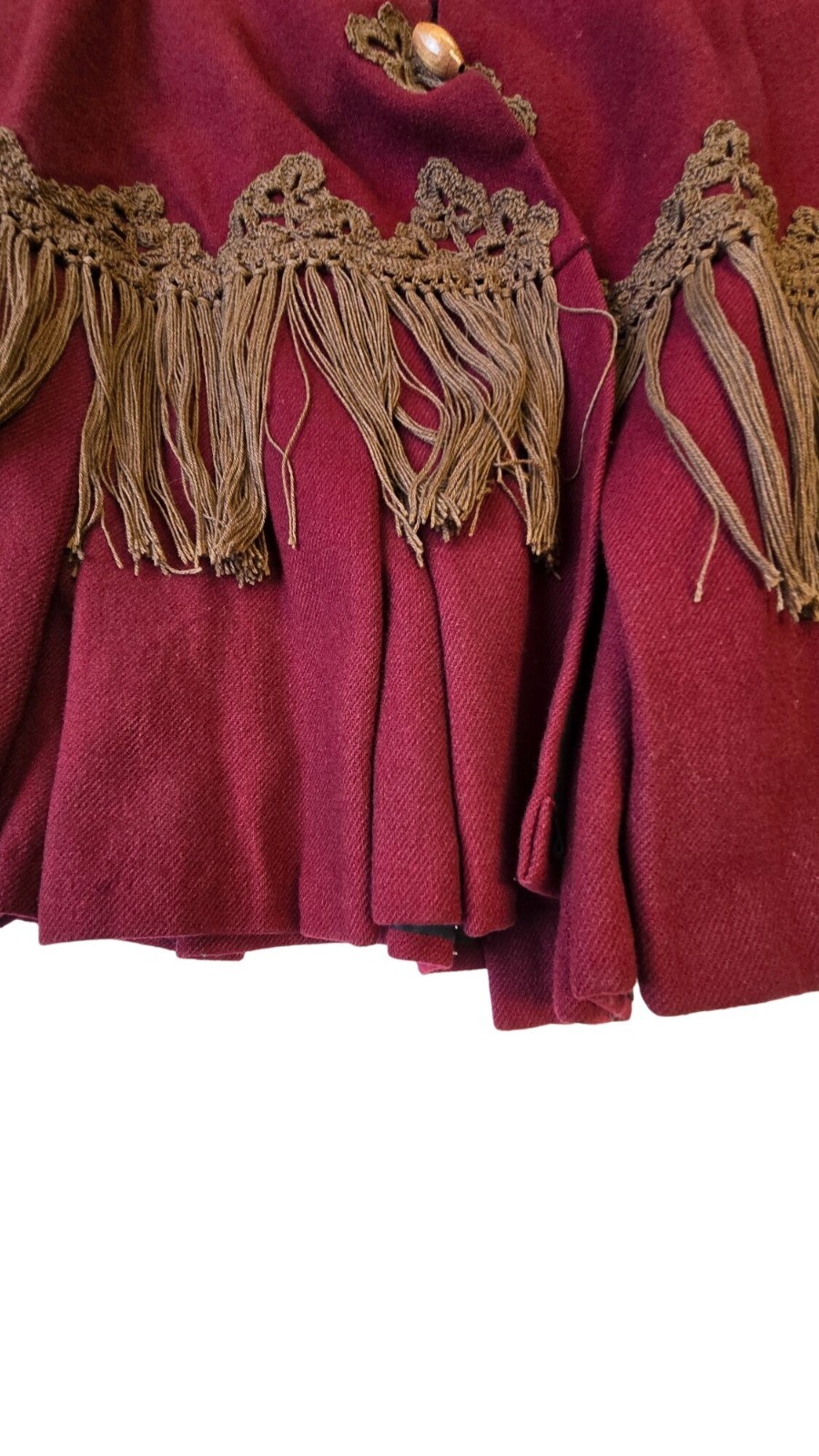 Victorian Burgundy Wool Capelet Fringe Cloak Steampunk Civil War Reenactment