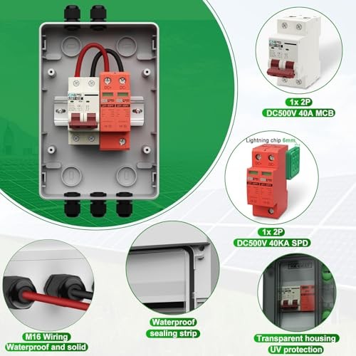 Solar Disconnect Switch 40 Amp DC 500V Circuit Breaker with 500V 40A 1in 1out