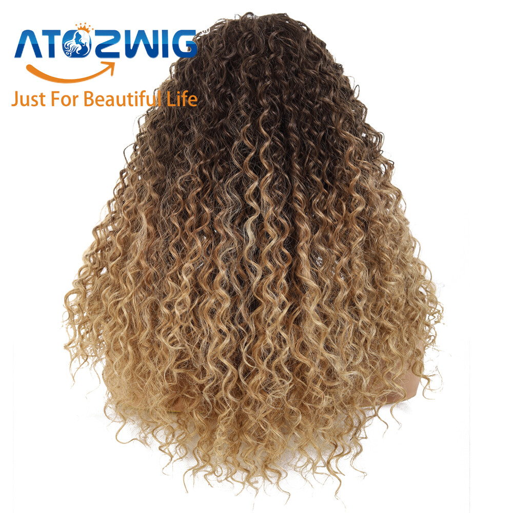 Ombre Brown Culry Wig for Women Brown to Blond Cosplay Wigs Synthetic Hair Wigs