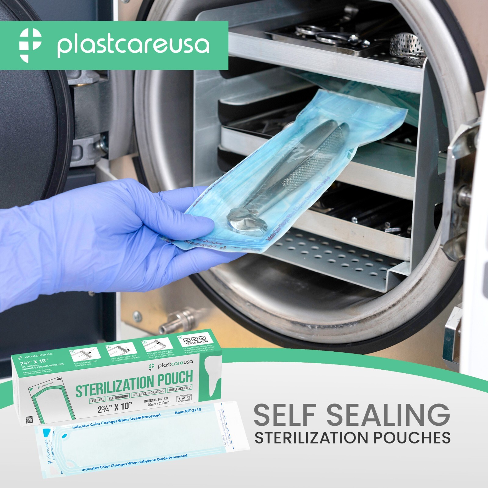 2.75" x 10" Self-Sealing Sterilization Pouches for Autoclave (1 Box of 200)