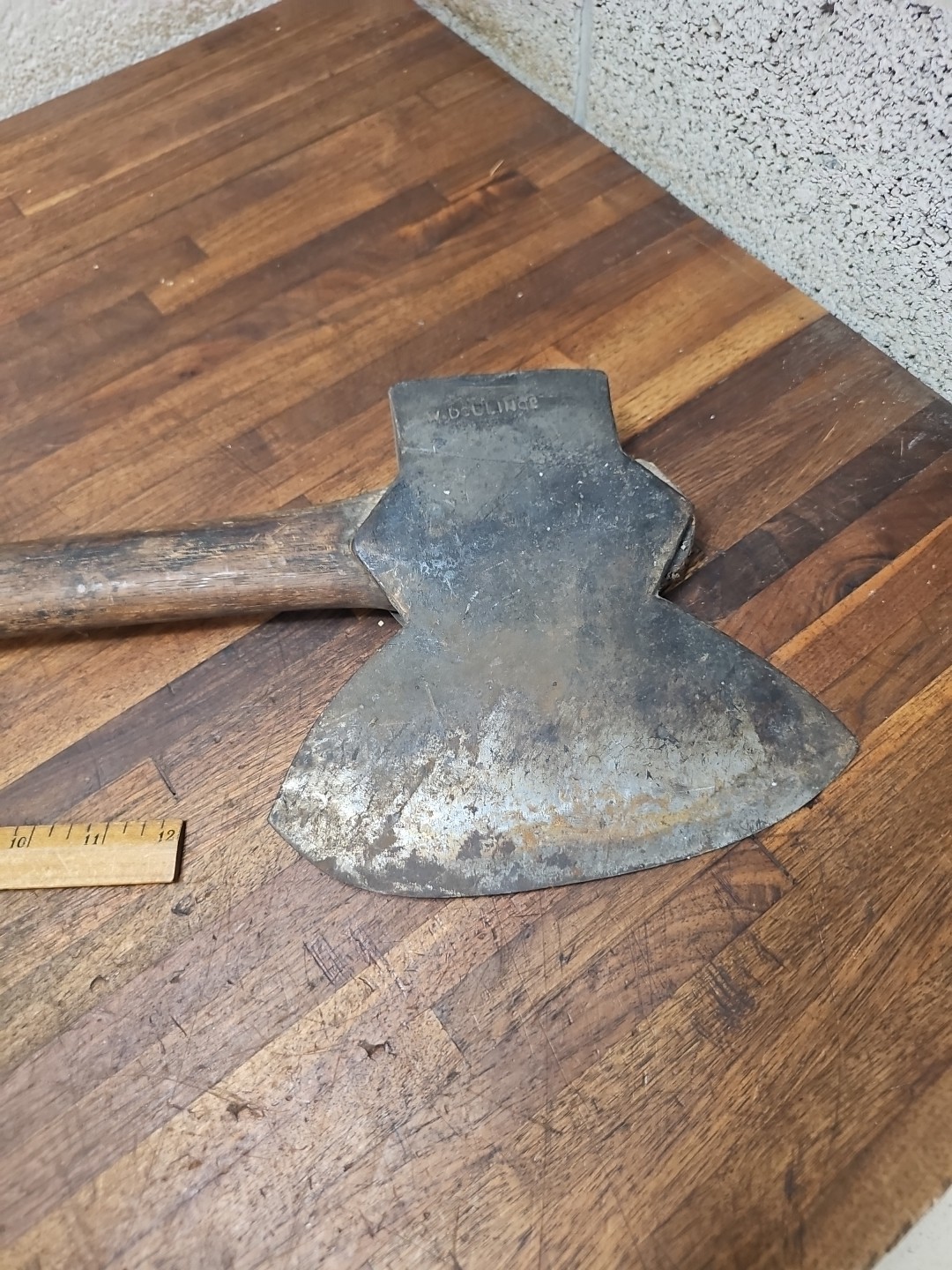 R22- Antique W. Dellinger Hand Forge Broad Axe - LANCASTER PA 1860s - 6 lb 8 oz