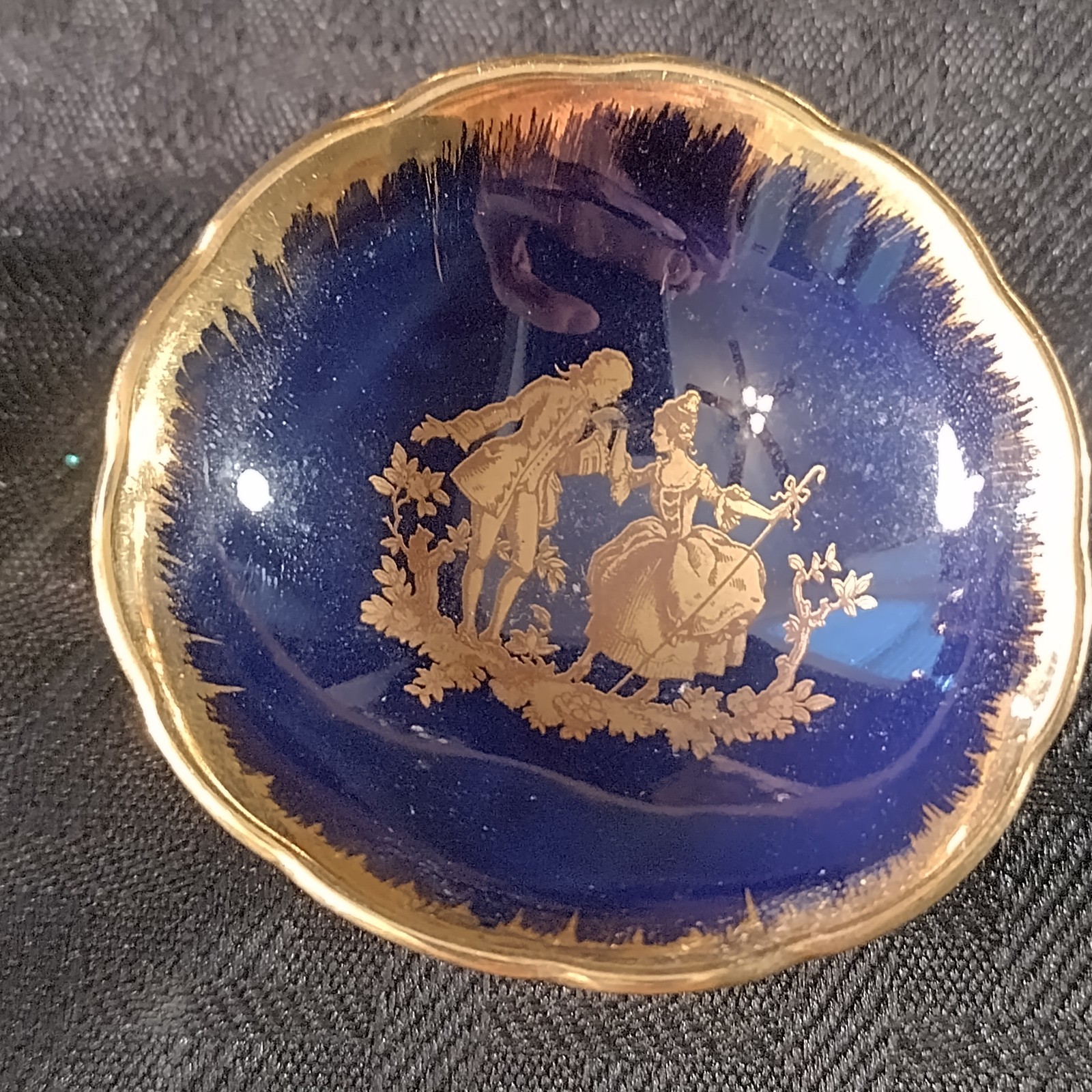 Limoges Cobalt Blue and Gold Miniatures Courting Couple Set Of 7 Pieces