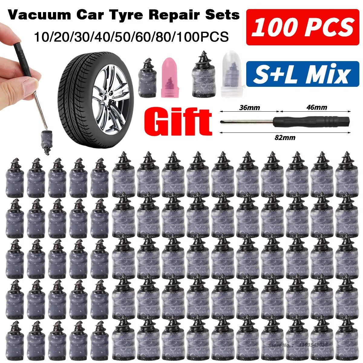 100Pcs Tire Repair Rubber Nails Tyre Puncture Repair Screws Kit with Screwdriver