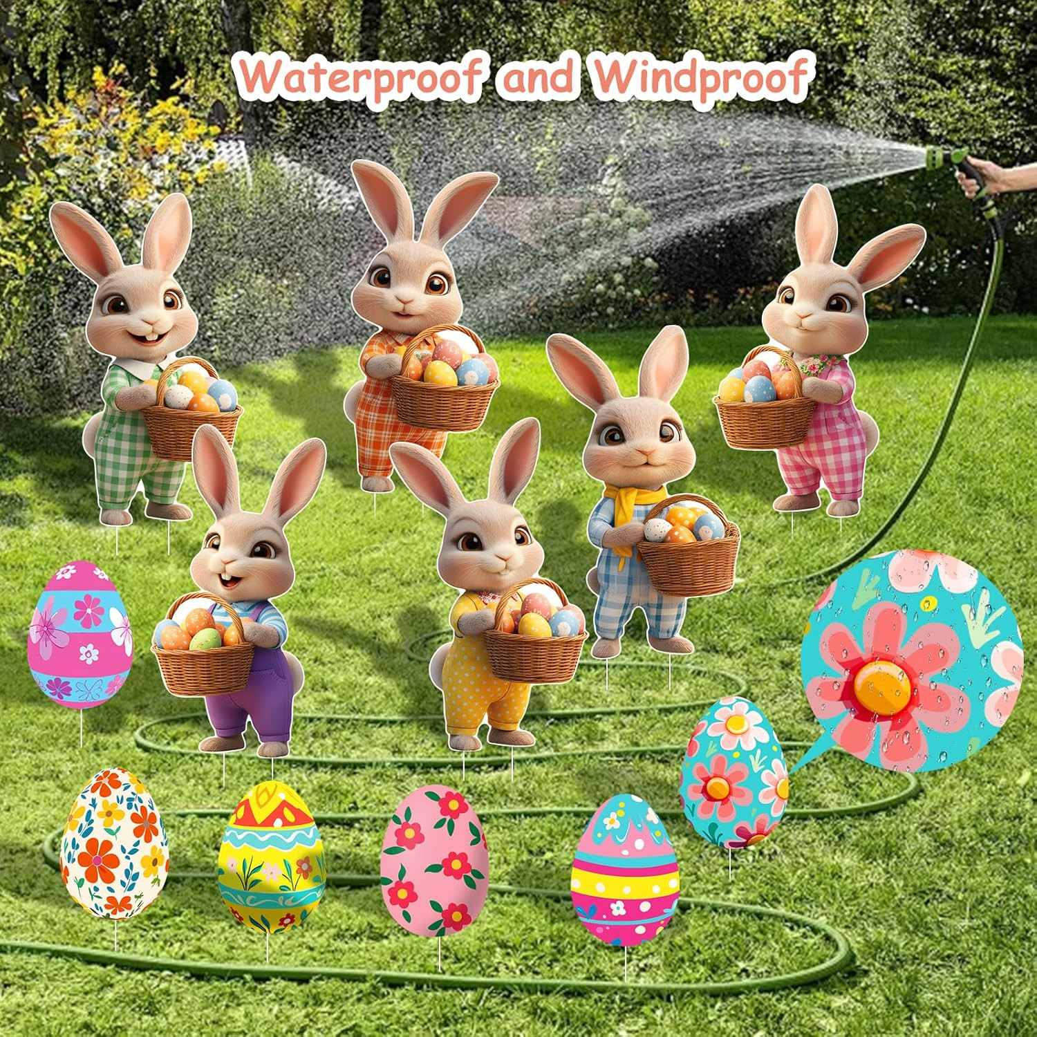 16PCS Easter Bunny Eggs Yard Signs Outdoor Lawn Decorations