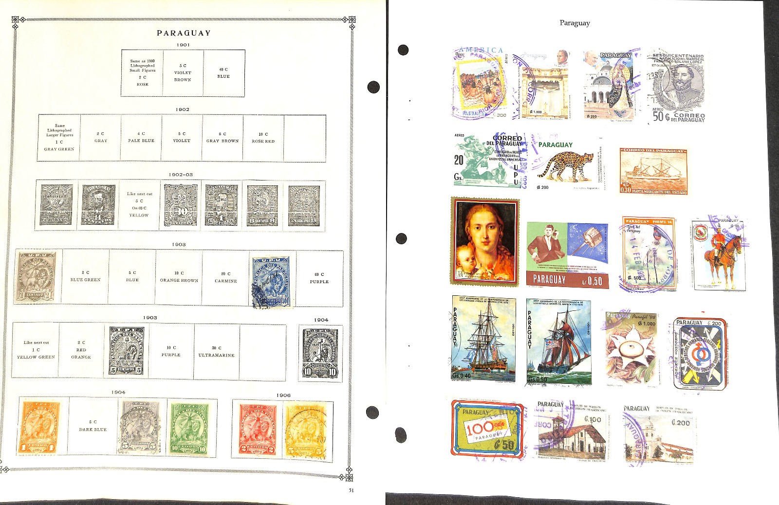 Paraguay Stamp Collection on 35 Scott International Pages, 1879-1959 (BF)