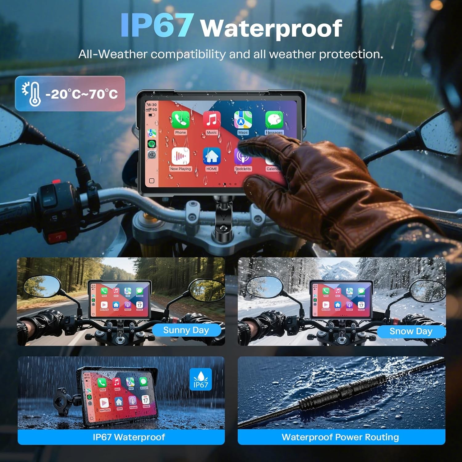 WIFI 7inch Carplay Screen for Motorcycle Wireless Moto CarPlay Android Auto GPS