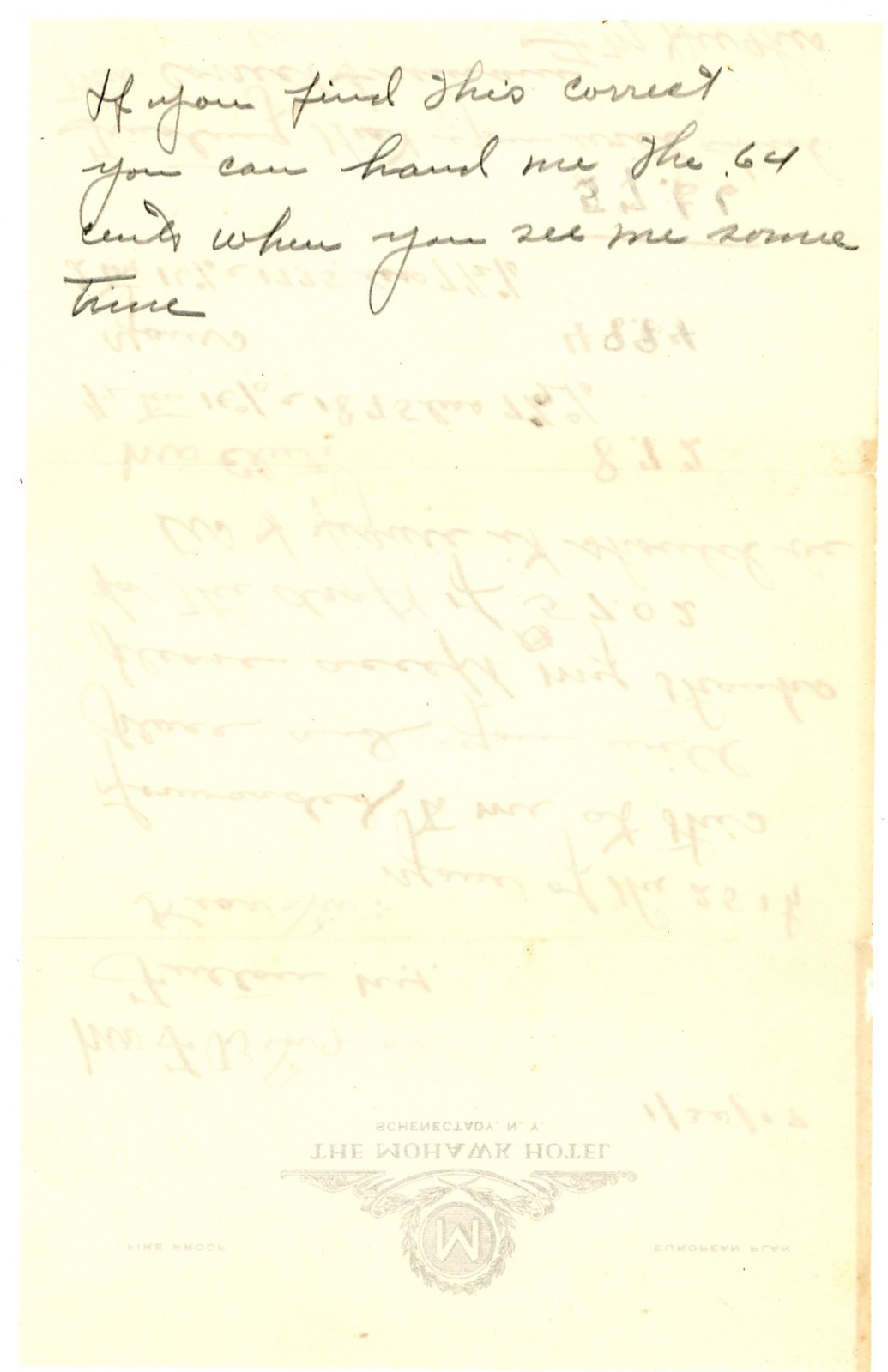 1917 The Mohawk Motel Schenectady New York Letter and envelope