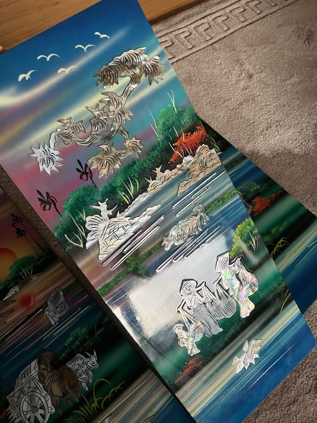 4-panel Handcrafted Vietnamese Lacquer And Mother Of Pearl Inlay Wall Art: 19X30