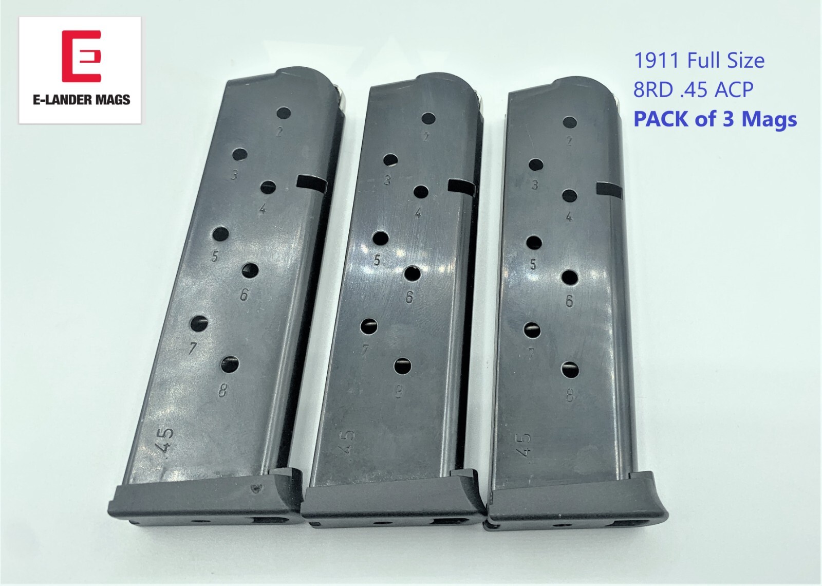 3 PACK 1911 Magazine 8 RD  ELANDER 45ACP  Full Size Government GI Pistol Mag
