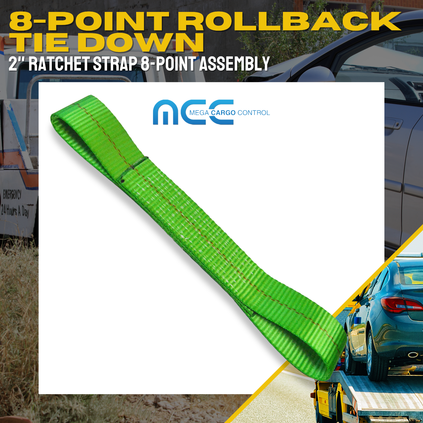 8 Point Roll Back Tie Down System w/ Chain Ends for Car Hauler Carrier Tow Truck