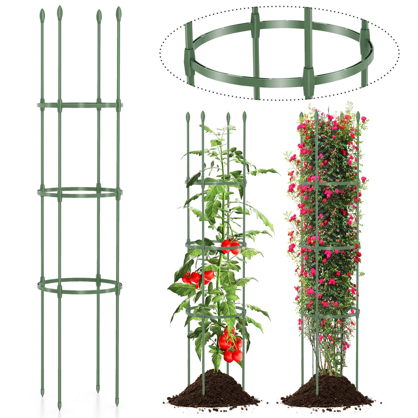 2-Pack Garden Trellis 56" Plant Support & Tomato Cages w/ Adjustable Height