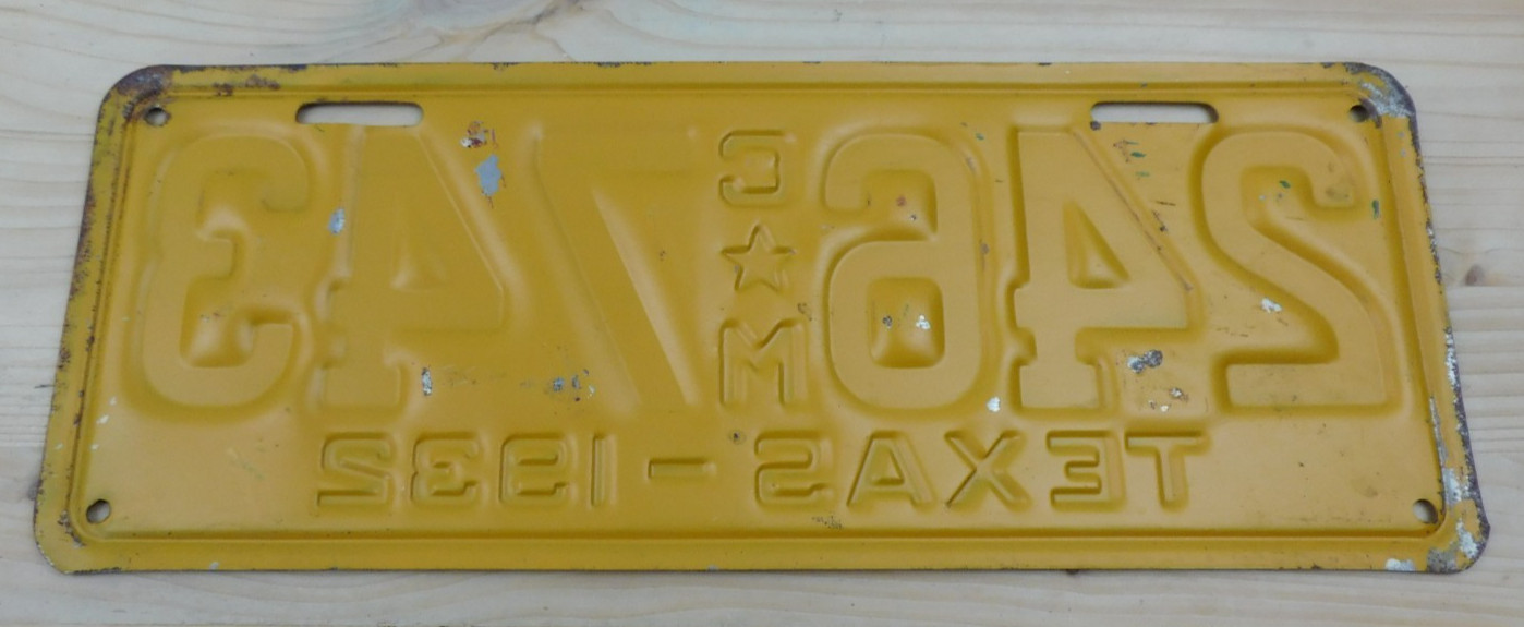 Vintage Original 1932 Texas Commercial License Plate Tag #246 CM 743