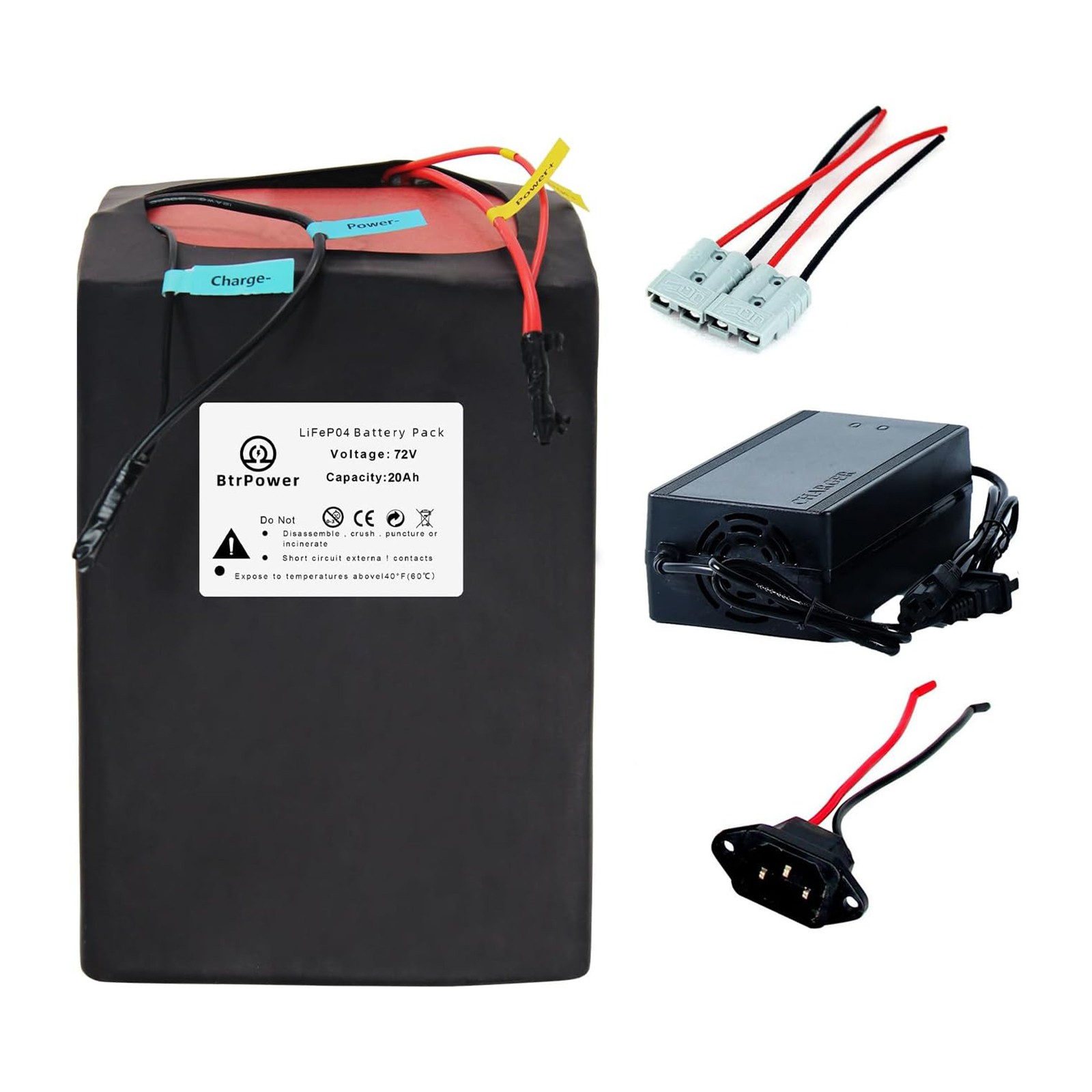 Btr 72V 20Ah LiFepo4 Lithium Battery Pack for 250W-1800W Electric Bike Motor 50A