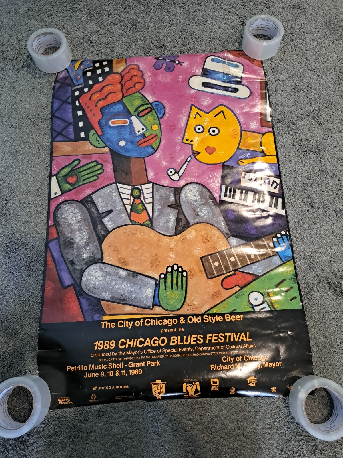 Vintage 1989 Chicago Blues Festival Poster 36 X 23.5 Inches