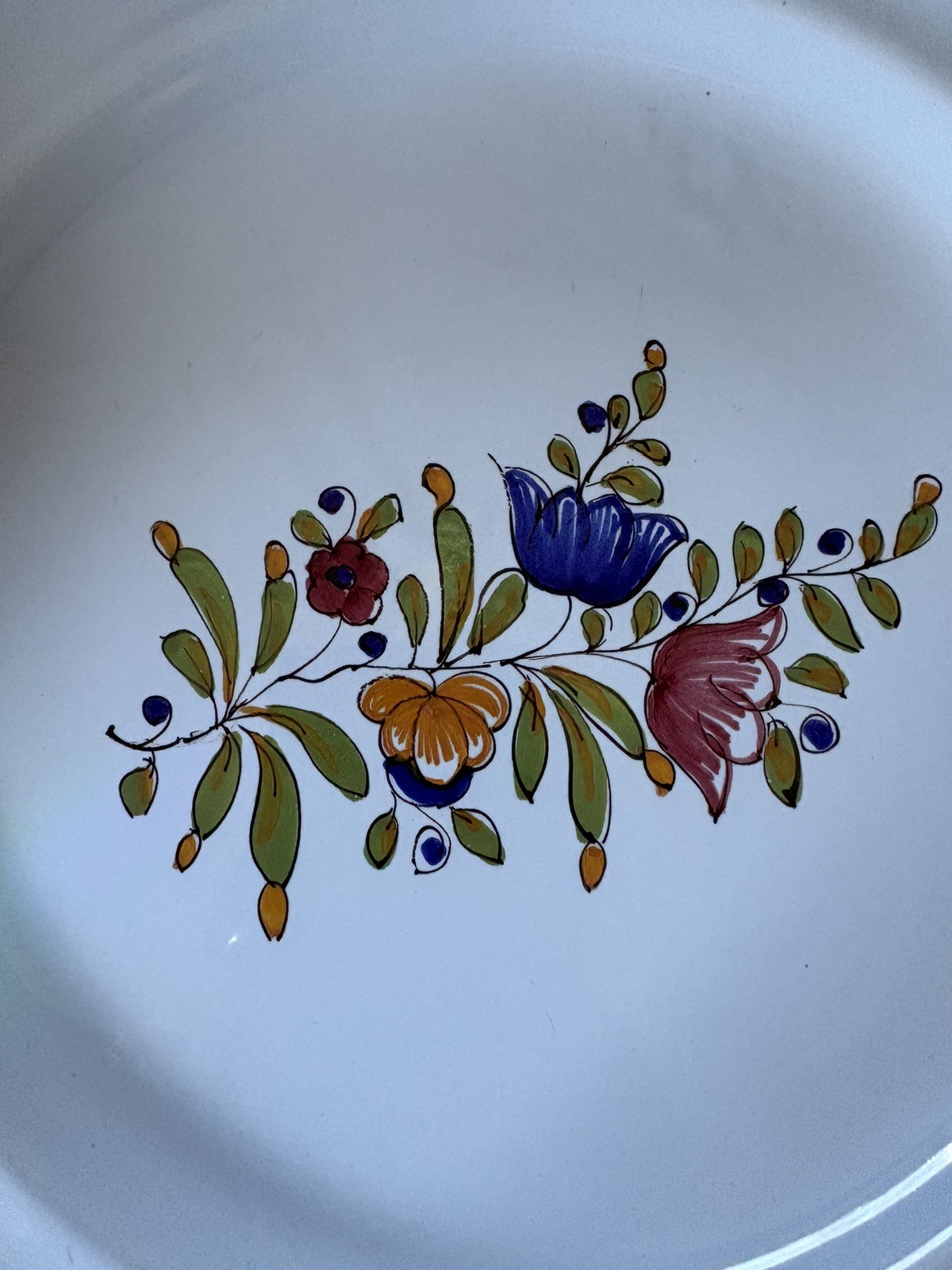 Set of 6 P.V. Italy Light Blue Floral Dinner Plates Hand Painted - 10.3"