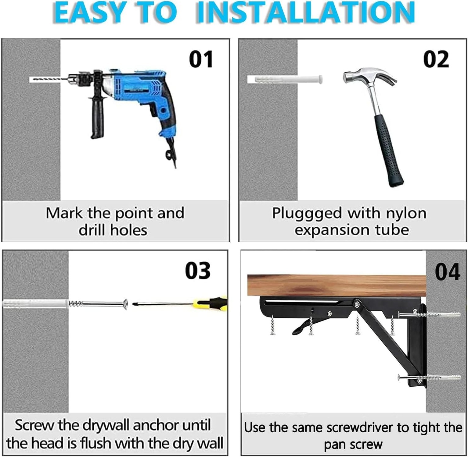 Folding Shelf Bracket 8 inch 2PC - Wall Mounted Collapsible Shelves Brackets ...