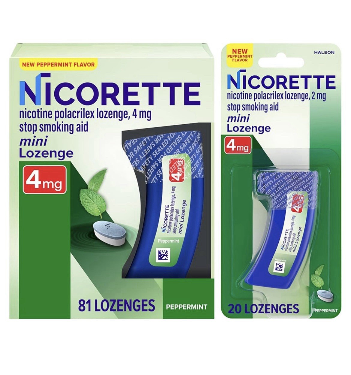 Nicorette Mini Nicotine Lozenges, 4 mg Peppermint Flavor, 101 Count (Exp 1/2027)