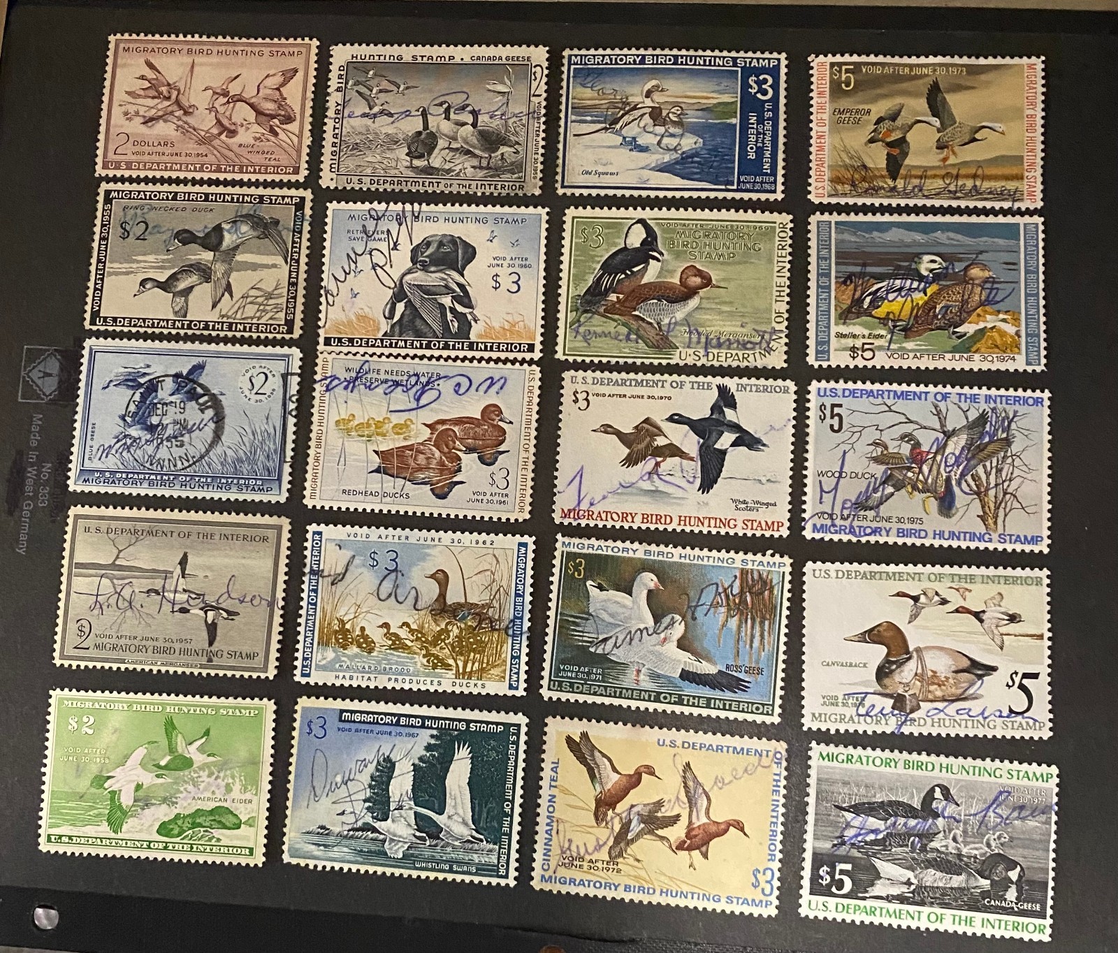 US STAMPS LOT OF 20 DIFFERENT FEDERAL DUCK STAMPS RW 20 UP TO RW 43 USED