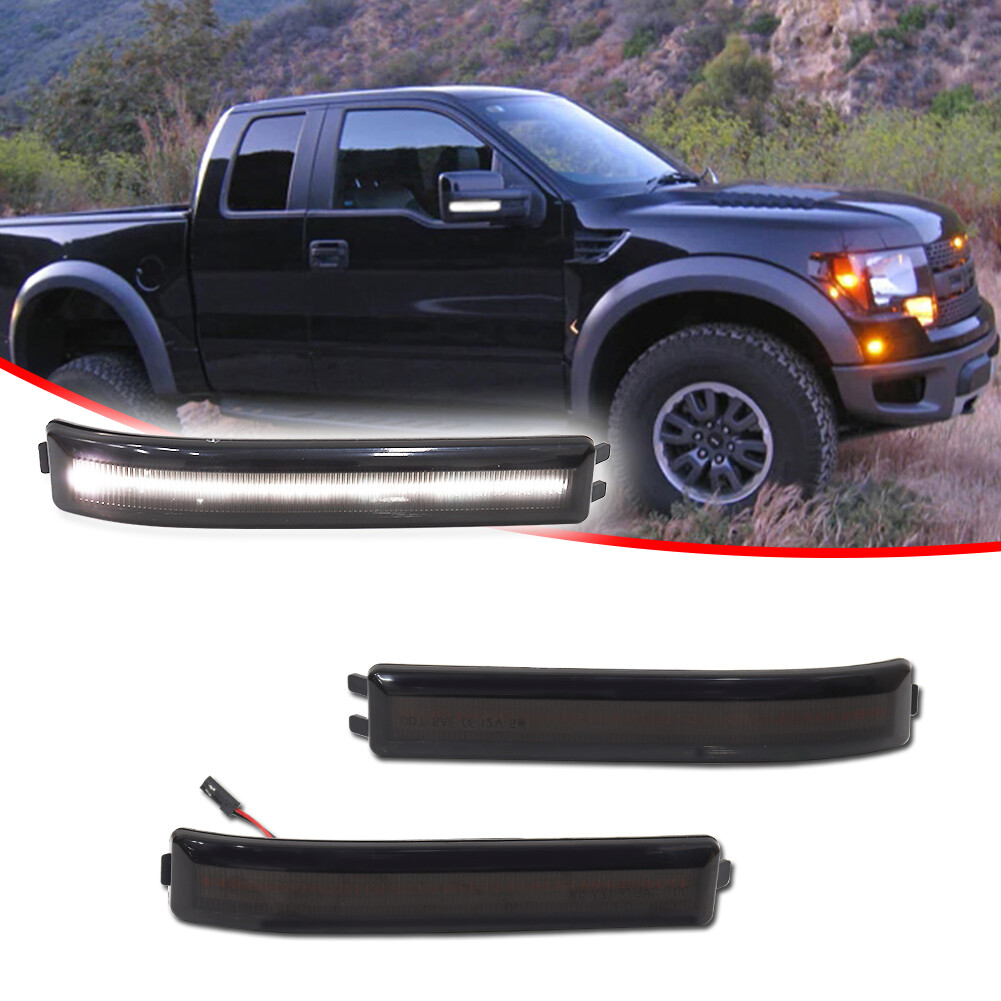 2X White LED Side Mirror Lamp Turn Signal Lights For 2009-2014 Ford F-150 Smoked