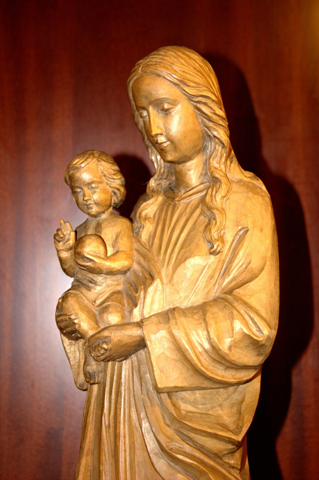 ANTIQUE 20" HAND CARVED WOOD CATHOLIC VIRGIN MARY OUR LADY JESUS STATUE FIGURE