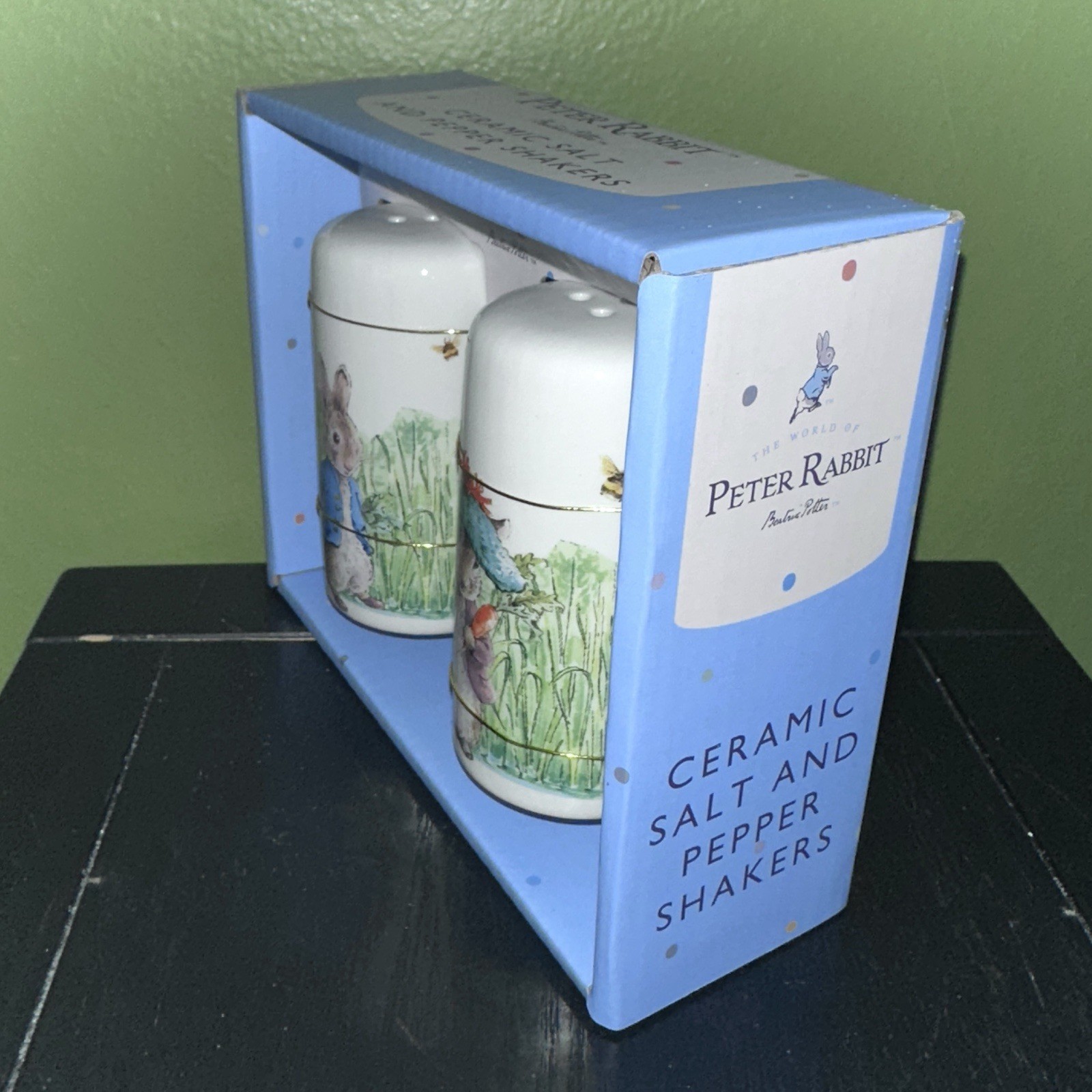 New BEATRIX POTTER Peter Rabbit Salt & Pepper Shakers Set Easter Spring Decor
