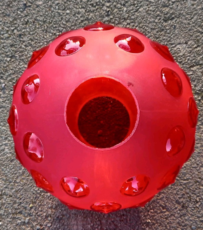 GIANT Antique Cranberry Red Frosted Dimple Optic Duplex Oil Lamp Shade, 4 Inch