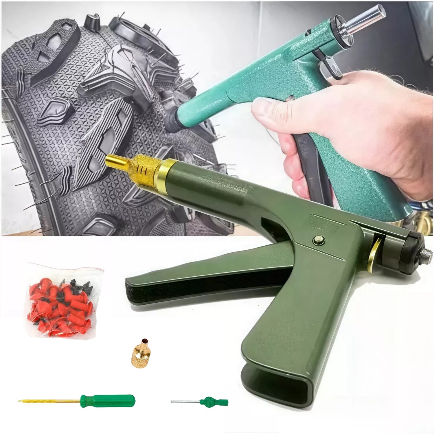Tire Plugger Tubeless Tire Wheel Repair Gun Kit Mushroom Plug Probe Nozzle NEW