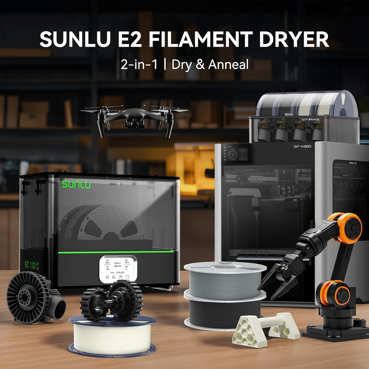 SUNLU FilaDryer E2 up to 110℃ Professional Drying Engineering Filament Dryer
