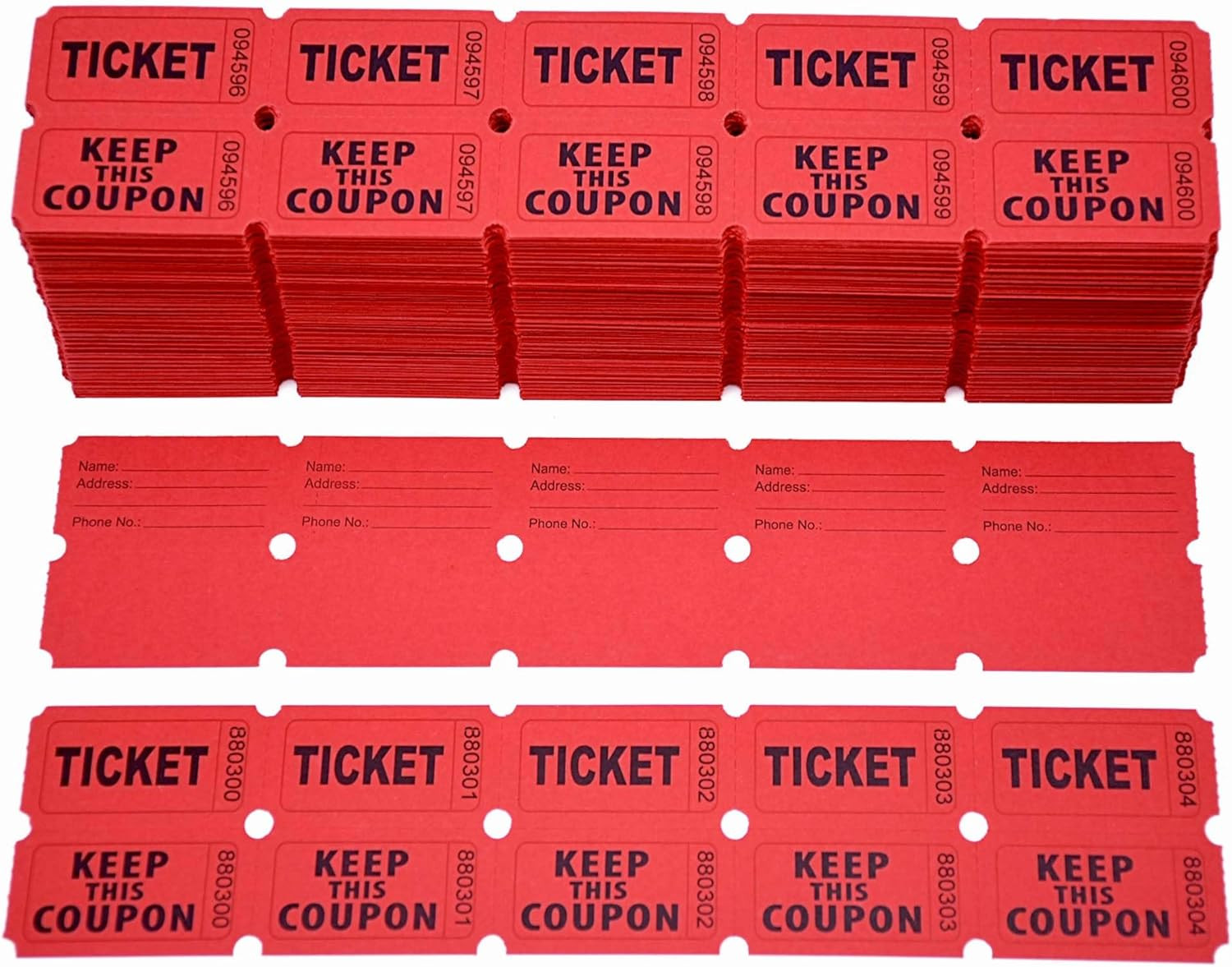2000 Pcs 1000 Pairs Raffle Tickets, 50/50 Double Raffle Tickets, 250 Double Tick