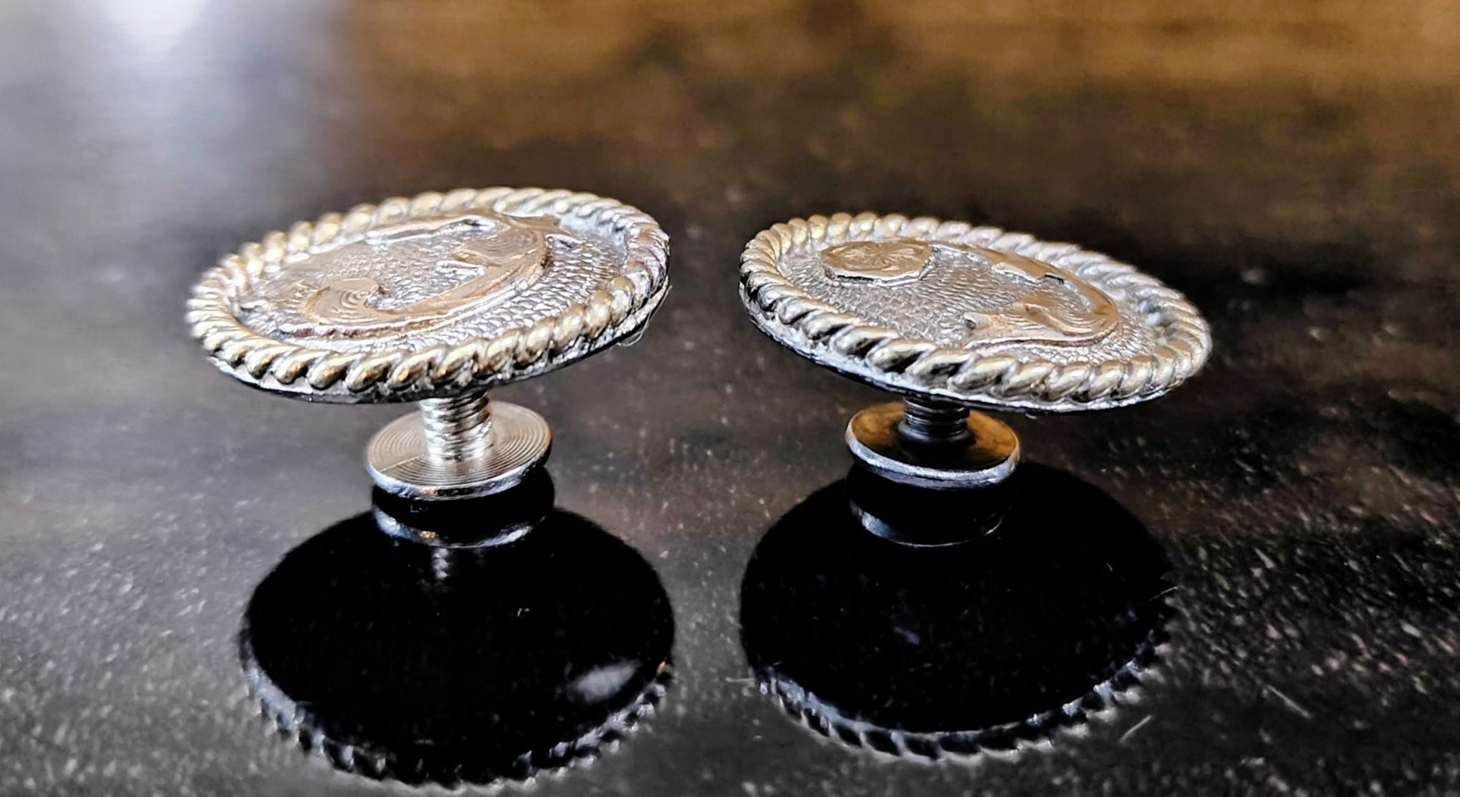 Vintage 652 Western Tack Alpaca Mexico Silver & Gold Floral Rope Edge Conchos 1"