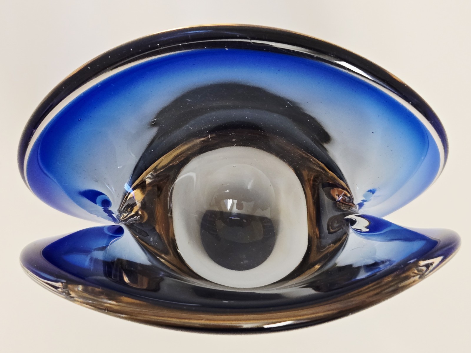 VTG Murano Sommerso Flavio Poli Seguso? Glass Clam Shell Sculpture Bowl 3 1/4" T