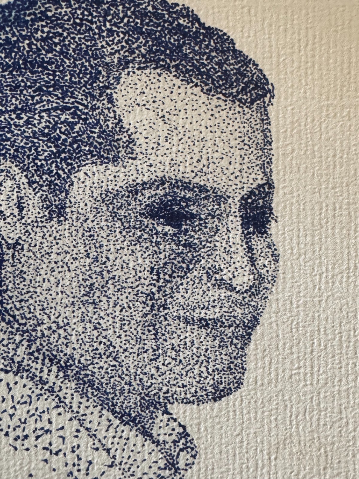 Original Pointillism Young African-American Man Pen Portrait Drawing 9.25"x11"