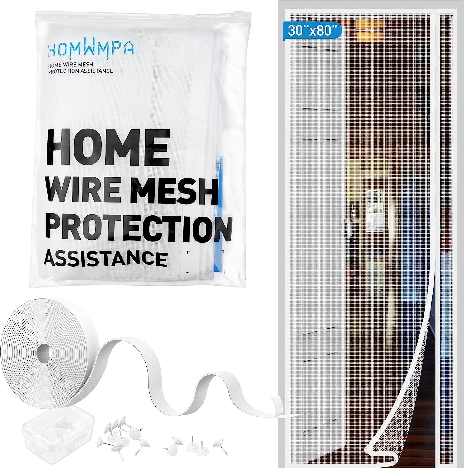 Side Opening Magnetic Screen Door, Fit Door Size 36 x 96in Reversible White