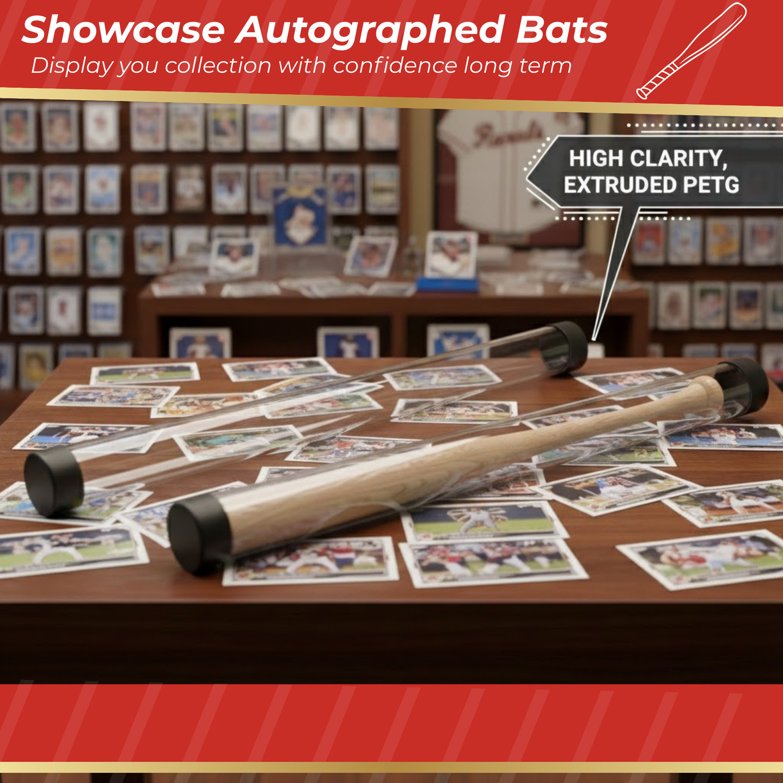 (4) Baseball Bat Tube Display Case Protective Holders! - Cardboard Gold Brand
