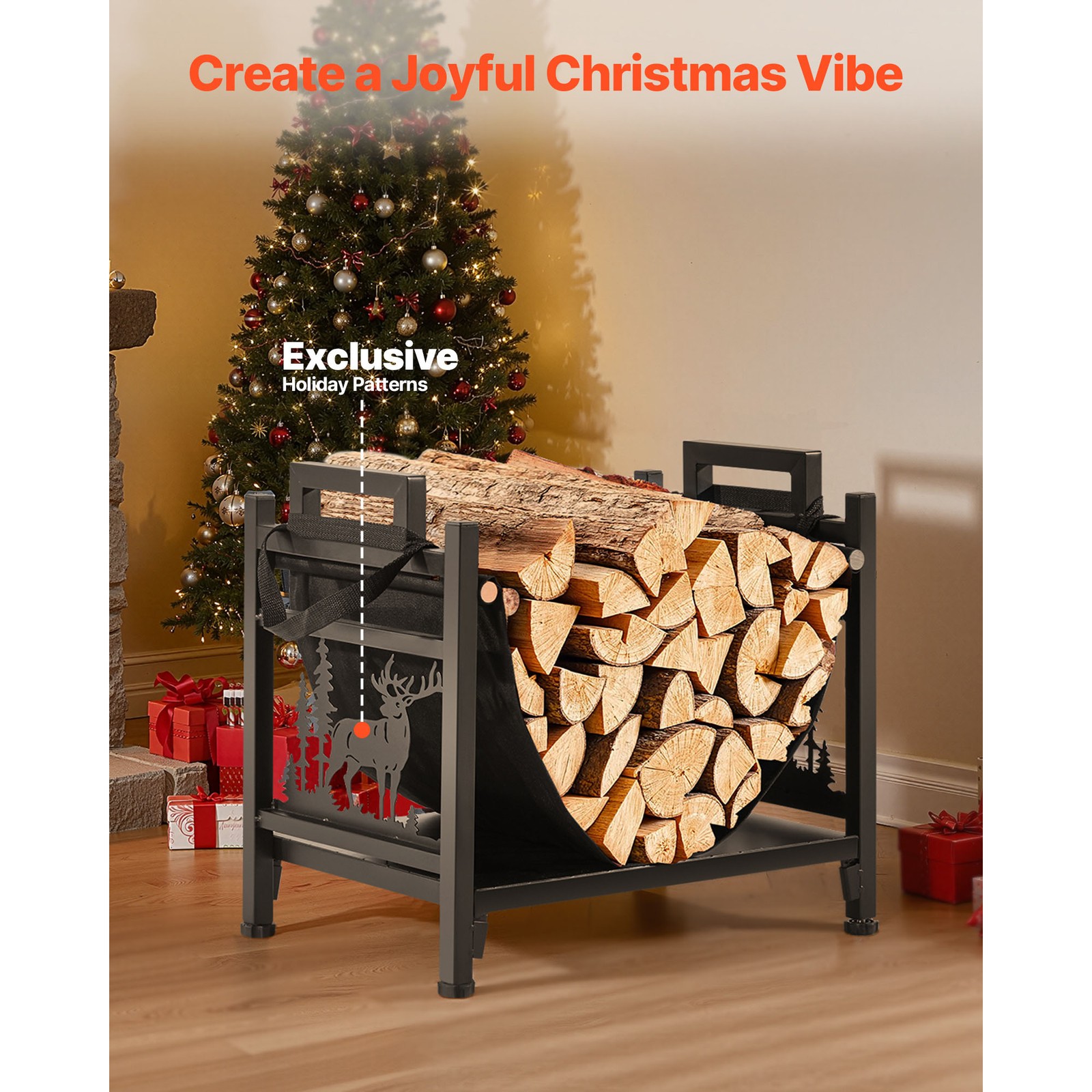 Uimoso Indoor Firewood Rack 1.5 ft Durable Steel Frame Log Holder for Fireplace